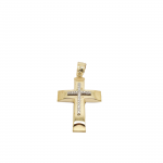 Croce in oro giallo  oro bianco k14 con zirconi cubici  (code AL1885)
